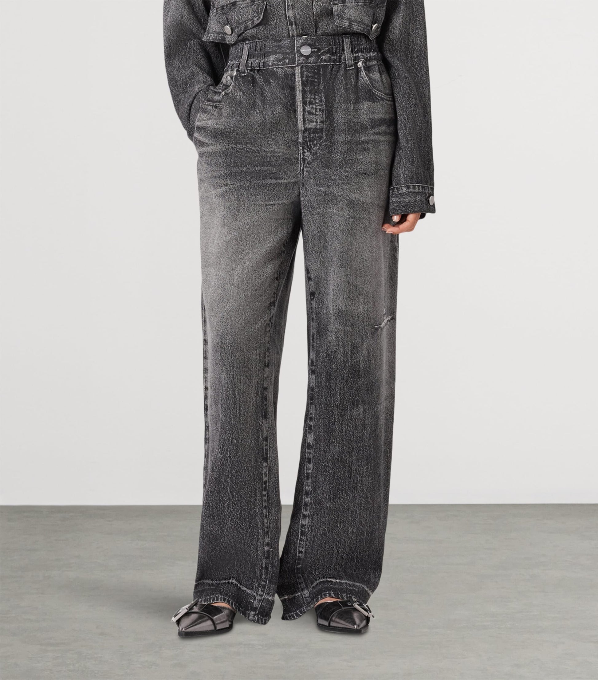 AllSaints Black Tyler Illusion Print Wide-Leg Trousers