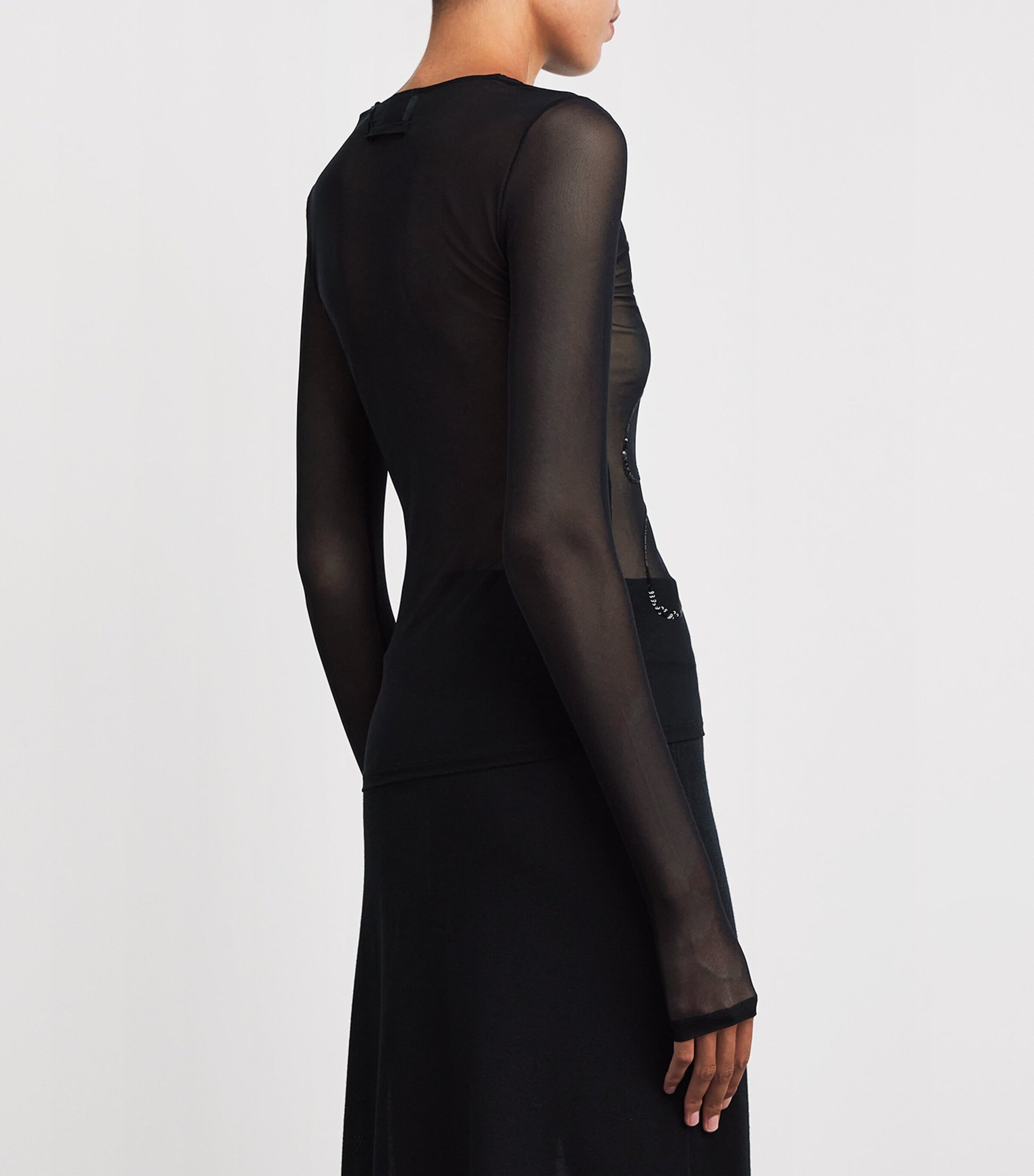 Jean Paul Gaultier Black Mesh Sequin-Branded T-Shirt