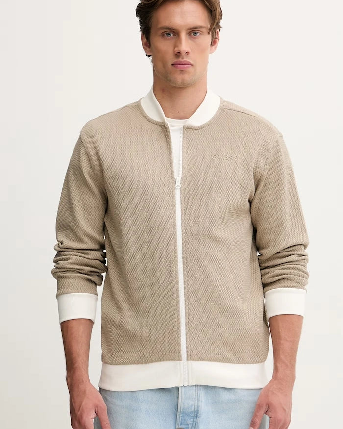 Guess pamuklu fermuarlı erkek sweatshirt