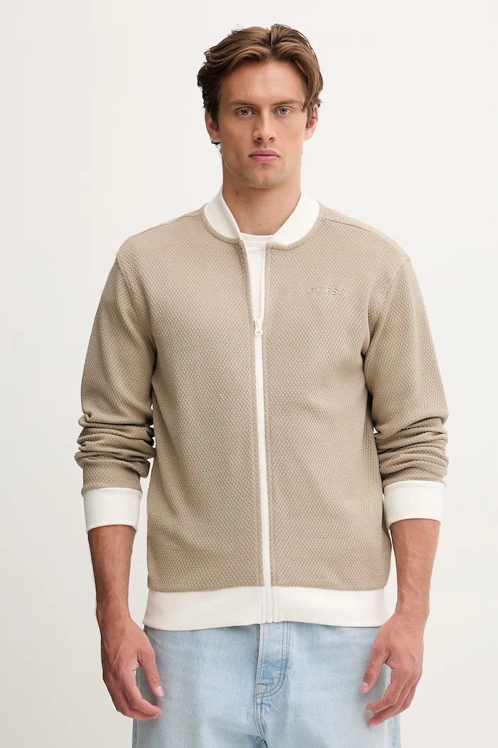 Guess pamuklu fermuarlı erkek sweatshirt