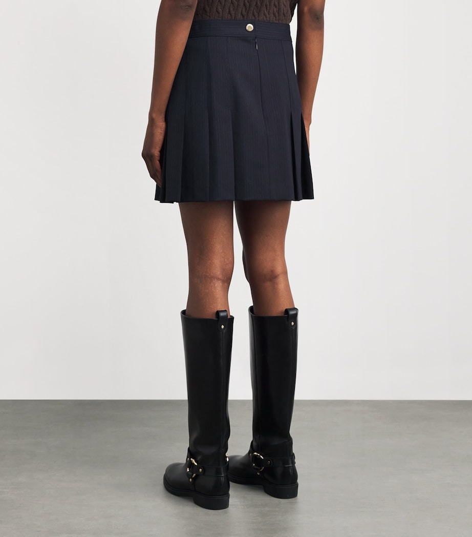 Blue Wool-Blend Pleated Mini Skirt