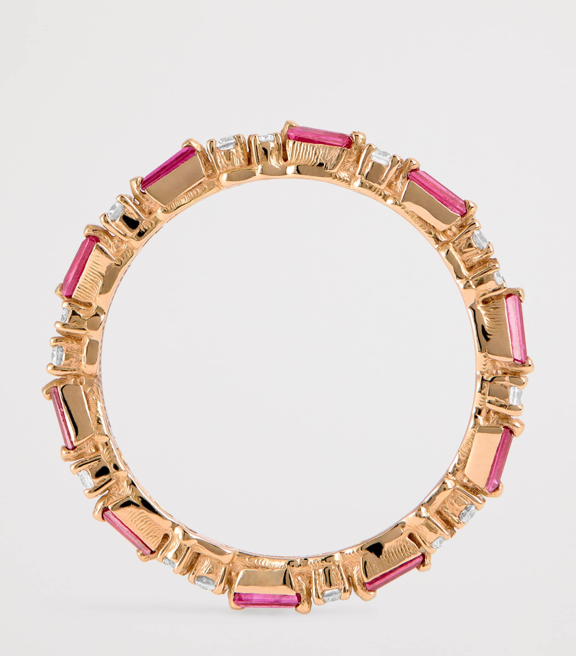 Rose Gold, Diamond and Ruby Thin Mix Eternity Ring