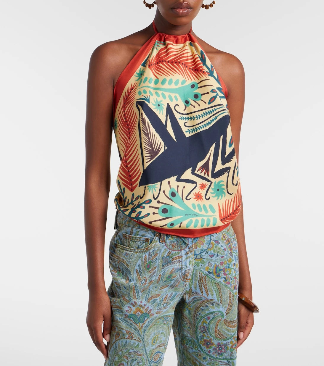Etro - Printed halterneck silk top