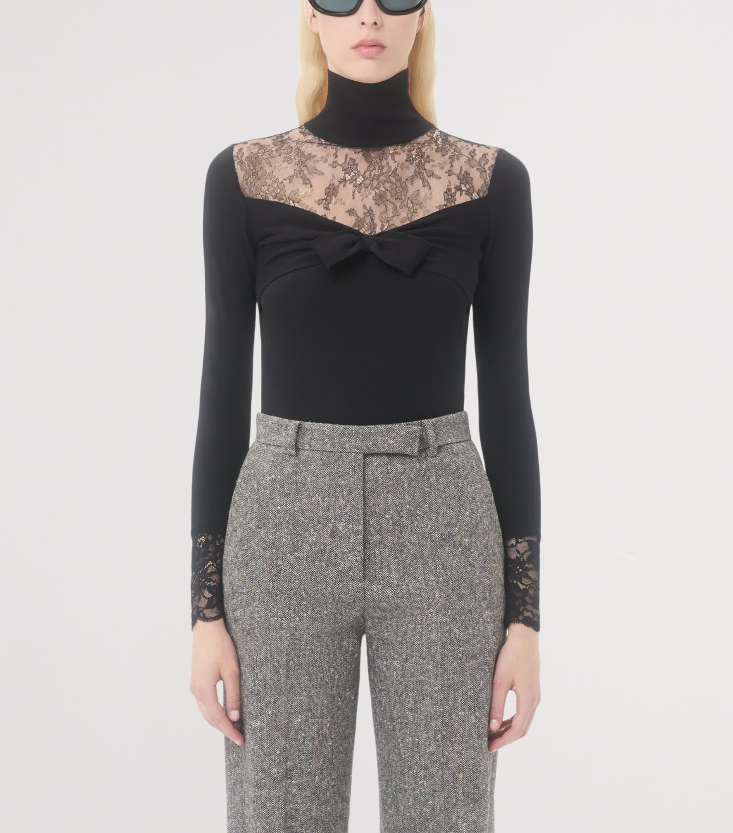 Valentino Black Virgin Wool Bow Top