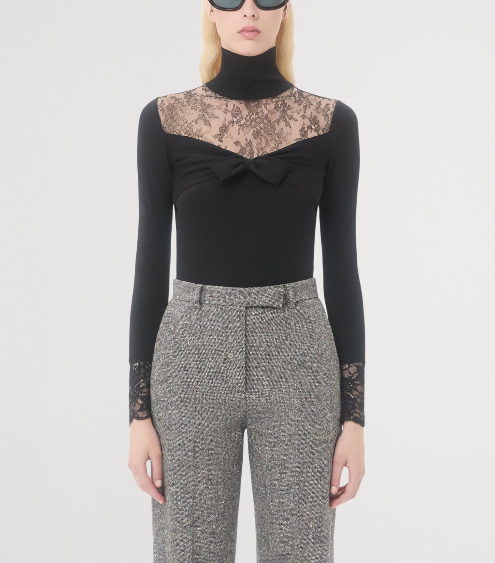 Valentino Black Virgin Wool Bow Top