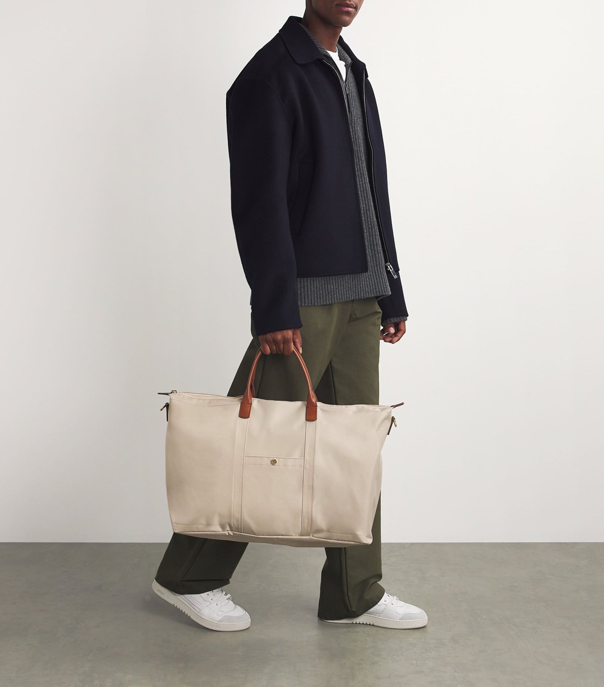 Harrods Neutral Nylon Overnight Tote Bag