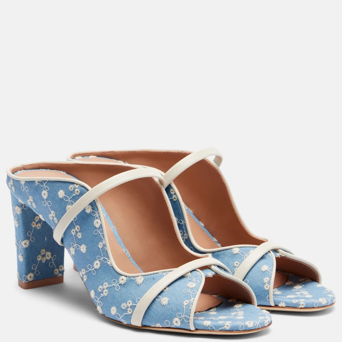 Malone Souliers - Norah 70 leather-trimmed denim mules