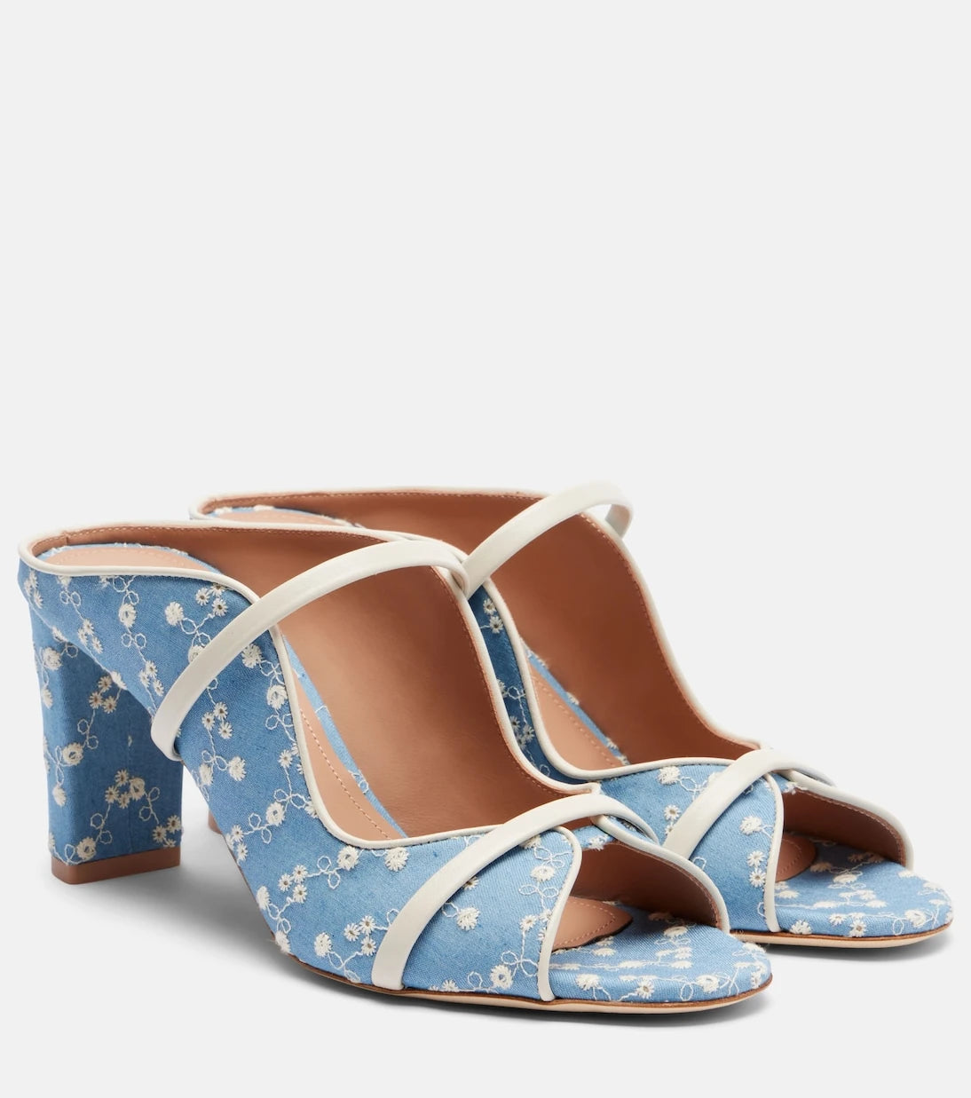 Malone Souliers - Norah 70 leather-trimmed denim mules