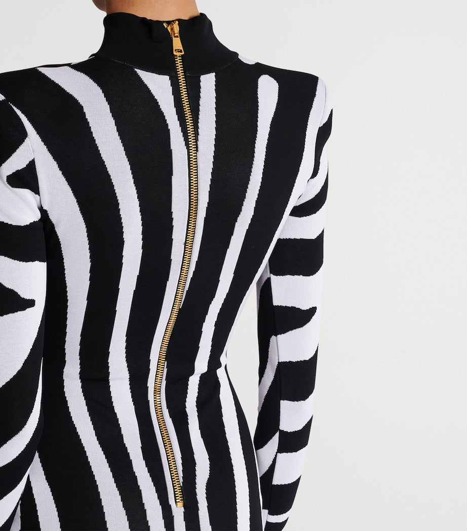 Balmain Black Knitted Zebra Mini Dress