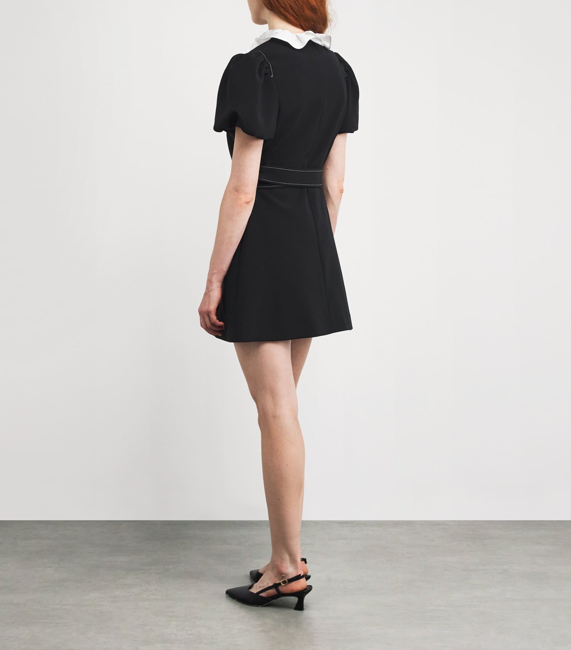 Claudie Pierlot Black Belted Ruffle-Collar Mini Dress