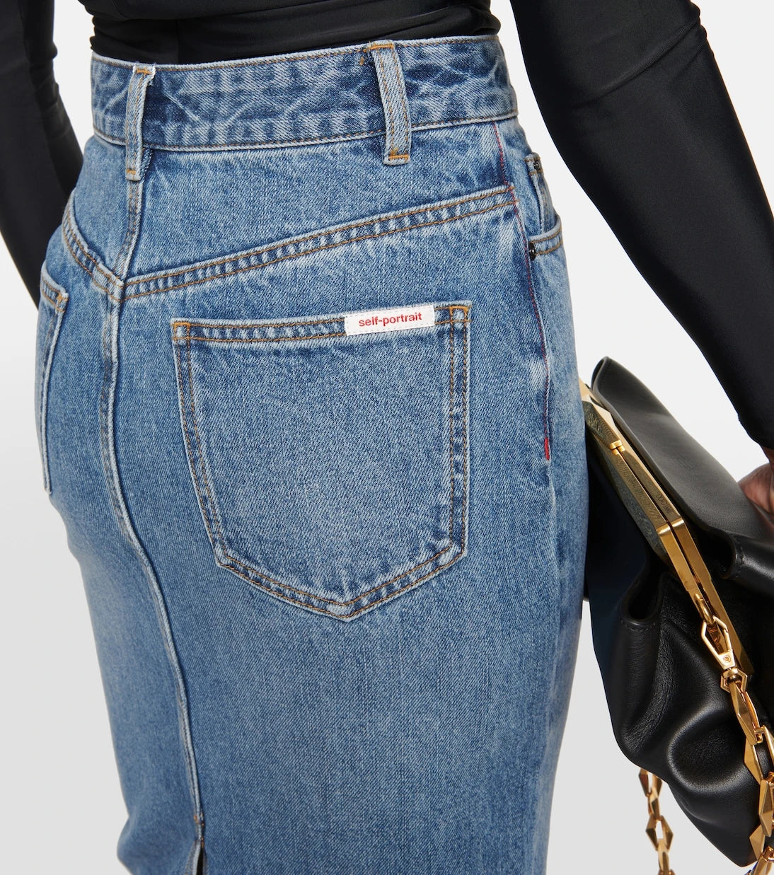 Self-Portrait - High-rise denim maxi skirt