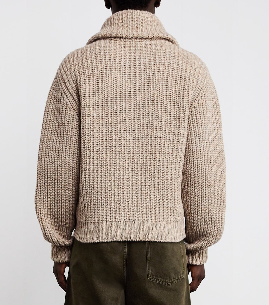 Beige Alpaca-Yak Zip-Up Cardigan