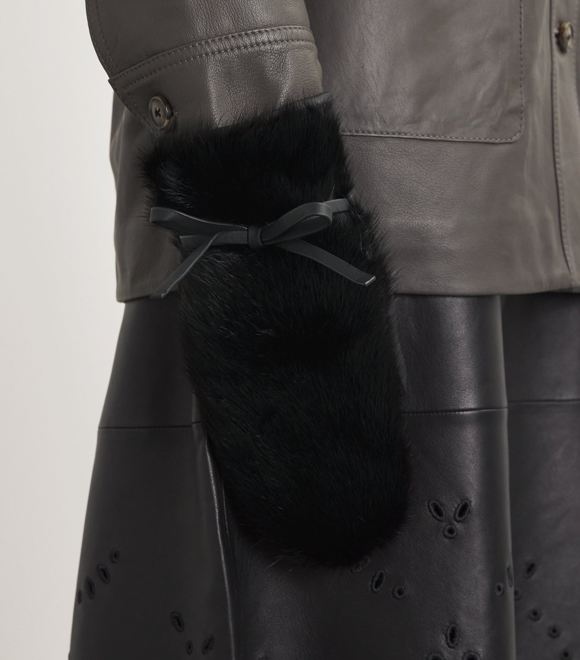 Yves Salomon Black Mink Fur-Leather Mittens