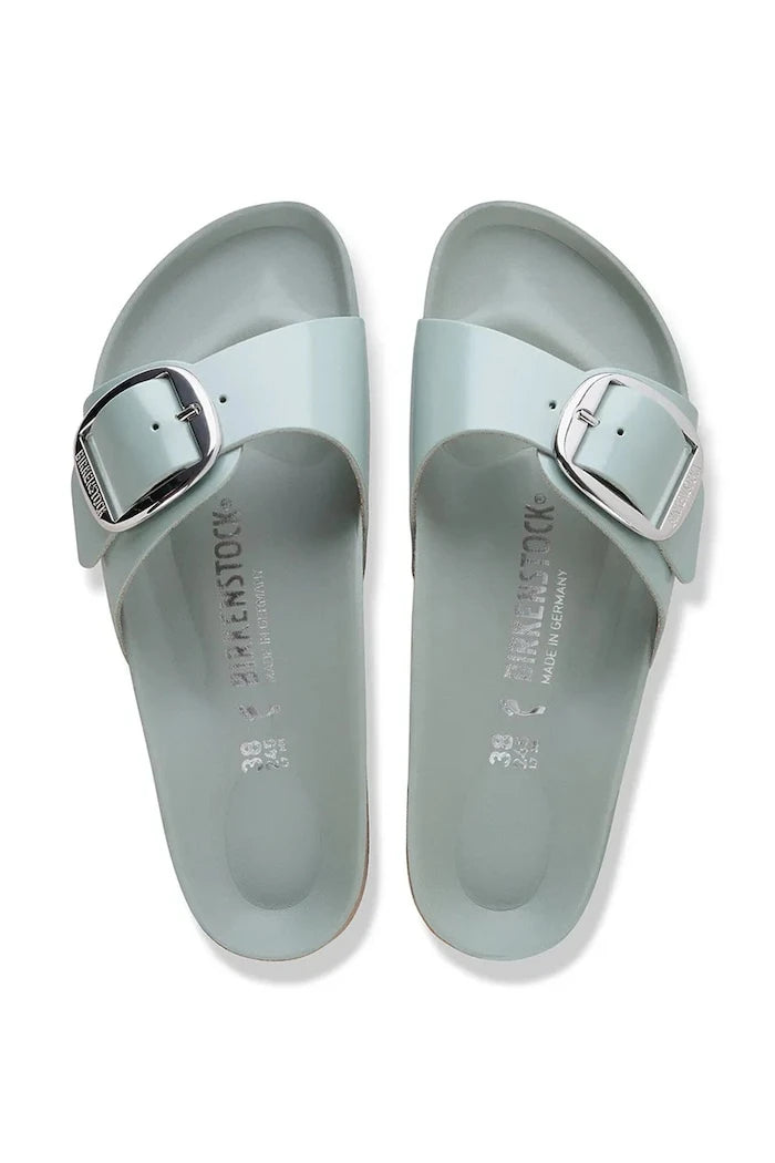 Birkenstock düz tabanlı kadın deri terlik Madrid Big Buckle