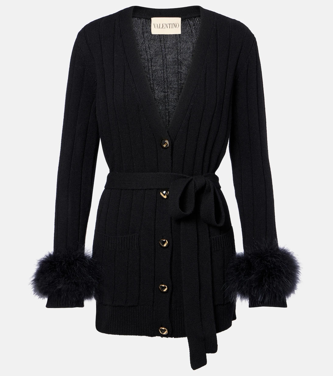 Valentino - Feather-trimmed virgin wool cardigan