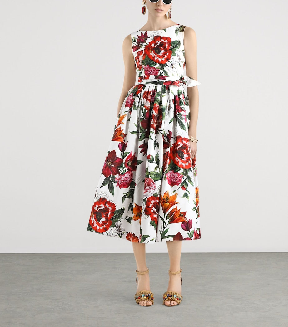 Dolce & Gabbana Multi Cotton Floral Print Midi Dress