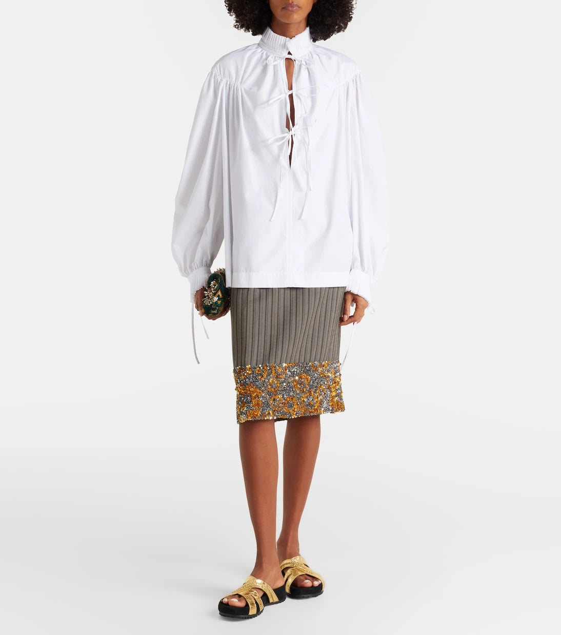 Dries Van Noten - Metalik deri ve süet terlikler