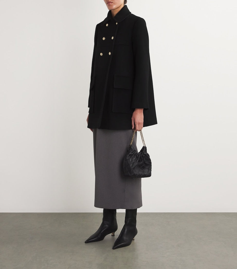 Maje Black Wool-Blend Pea Coat
