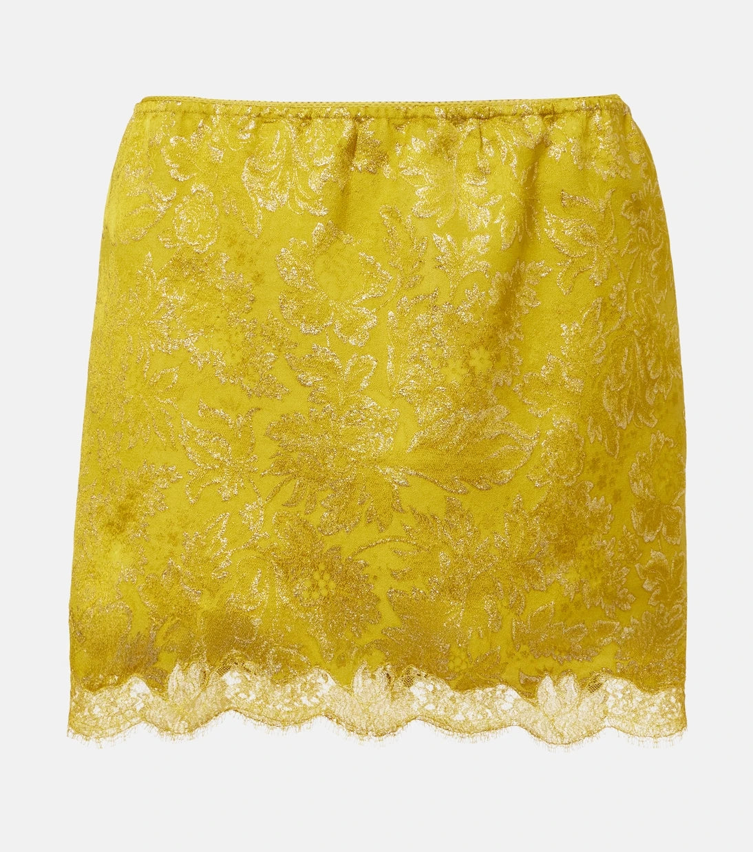 Saint Laurent - Lace-trimmed jacquard lamé miniskirt