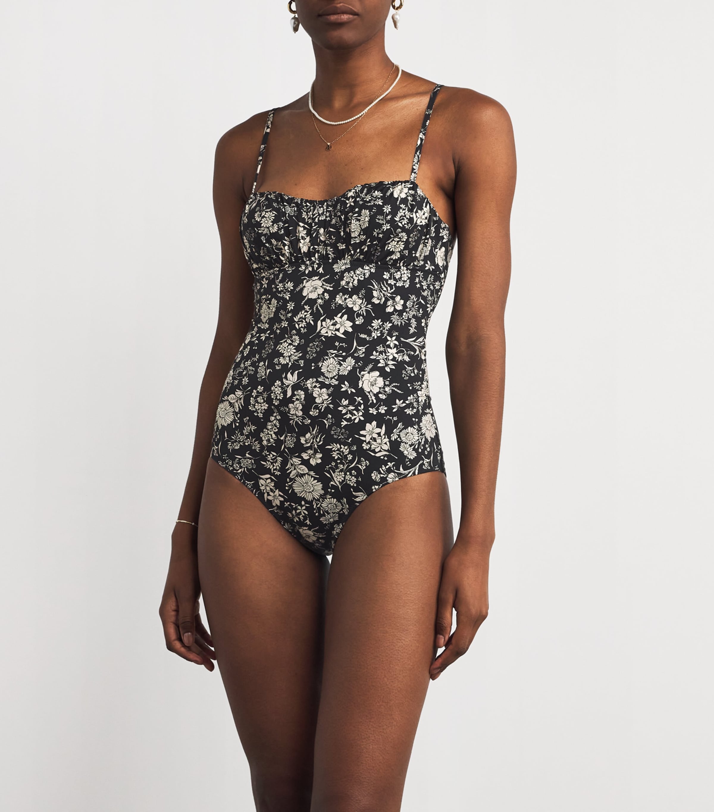 Ulla Johnson Black Ruched Floral Dalila Swimsuit