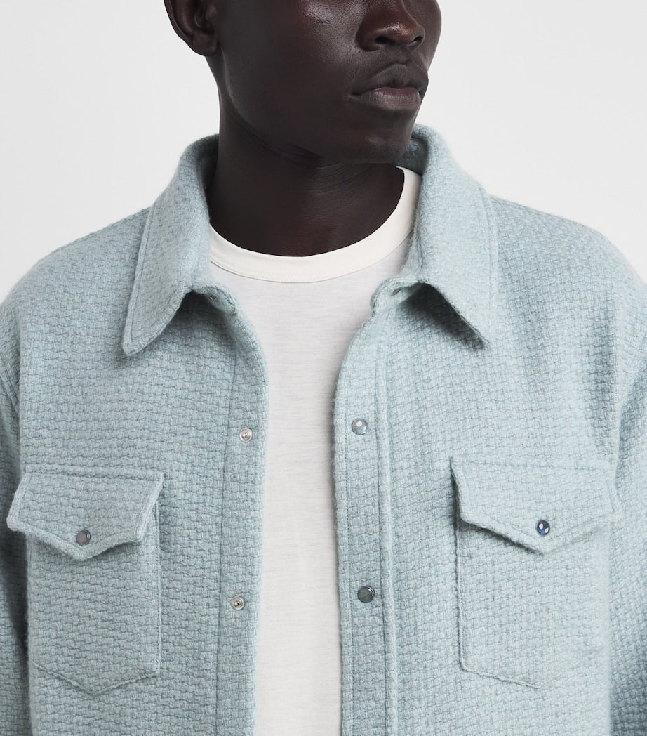 Blue Cashmere Waffle-Knit Overshirt