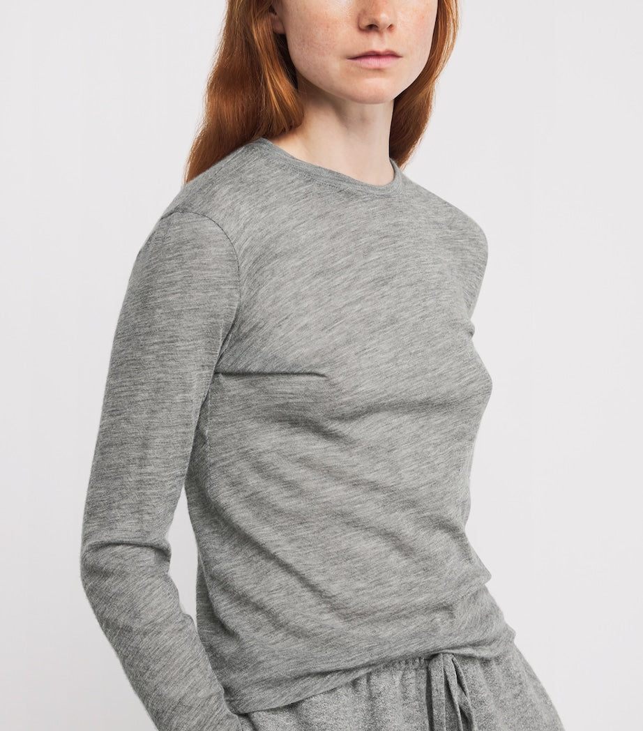 The Row Grey Inverness Cashmere Long-Sleeve T-Shirt