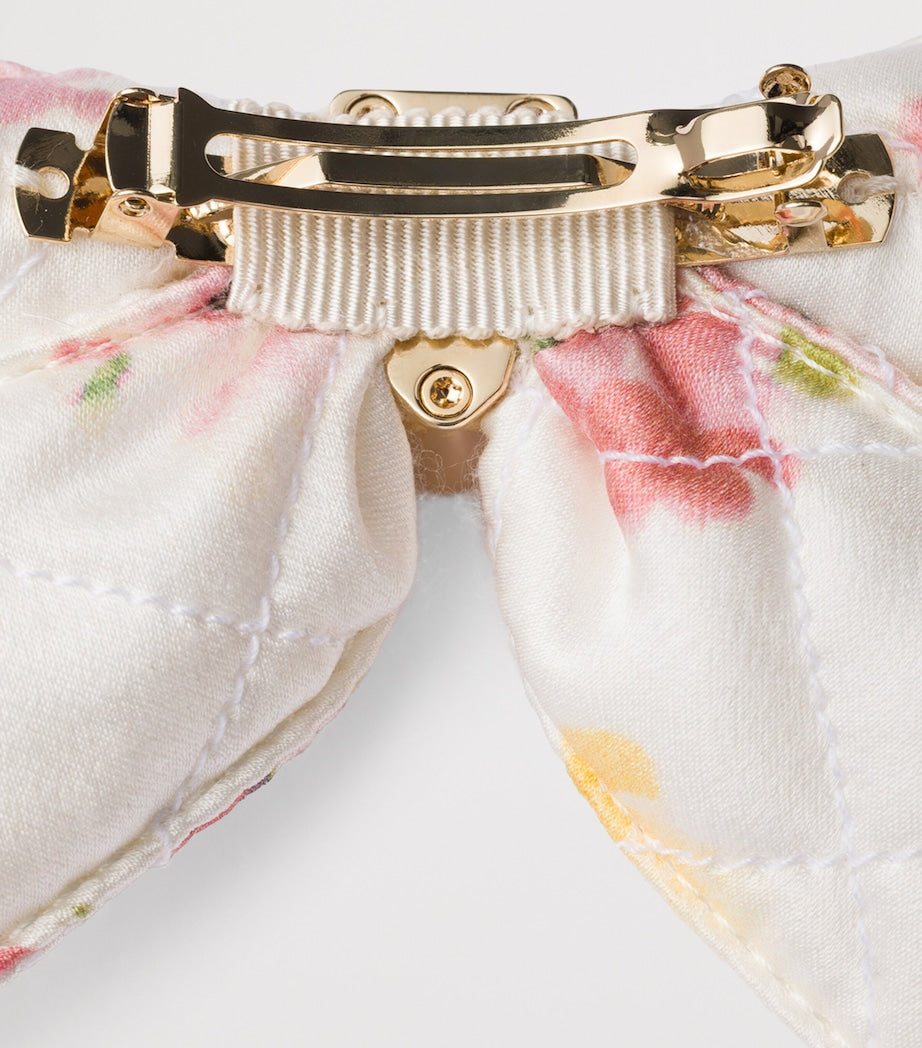 Prada Pink Silk Floral Bow Hair Clip