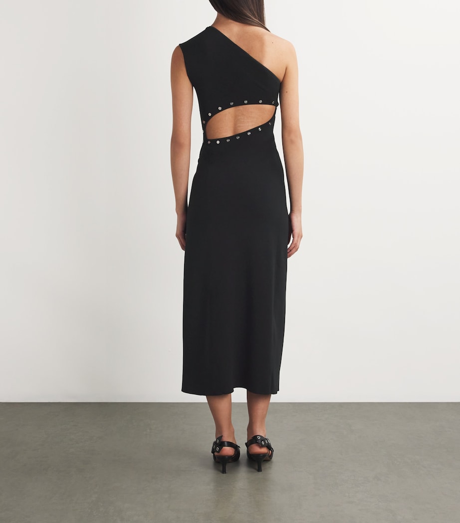 Maje Black Ribbed Press-Stud Midi Dress