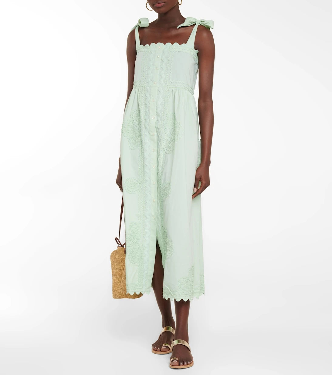 Juliet Dunn - Self-tie cotton poplin midi dress