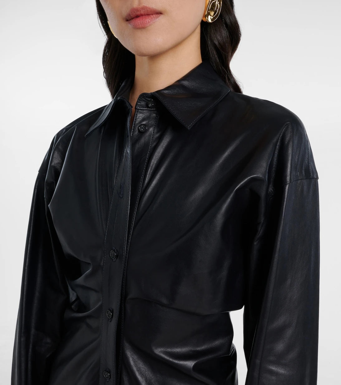 Toteme - Ruched leather shirt dress
