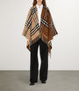 Brown Wool-Cashmere Contrast-Check Cape