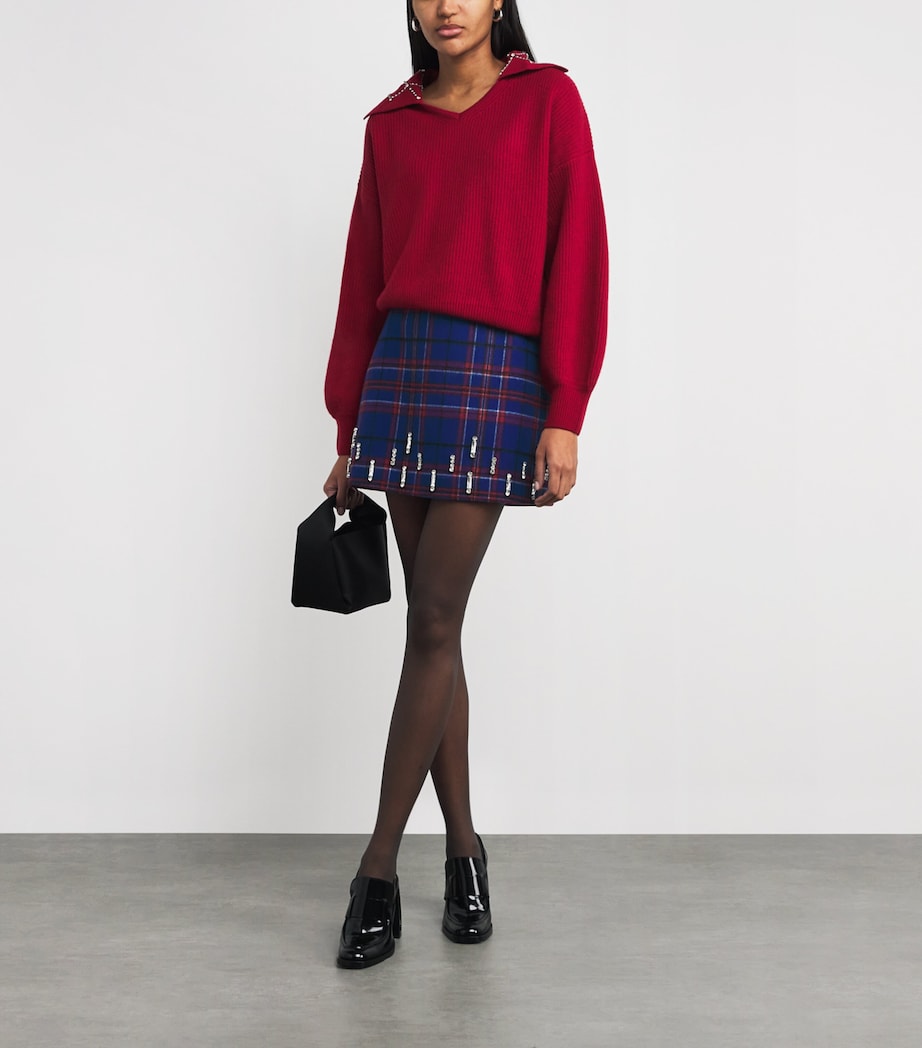 MAX&Co. Blue Wool-Blend Tartan Mini Skirt