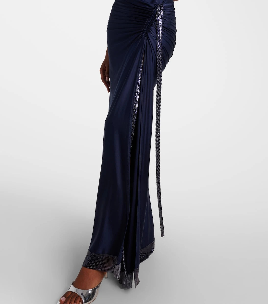 Rabanne - Embellished gathered satin maxi dress