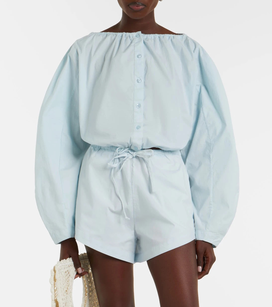 Rotate - Gathered cotton-blend blouse