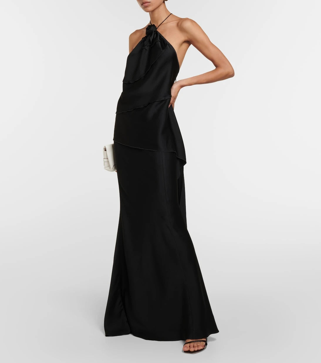 Victoria Beckham - Floral-appliqué draped satin top