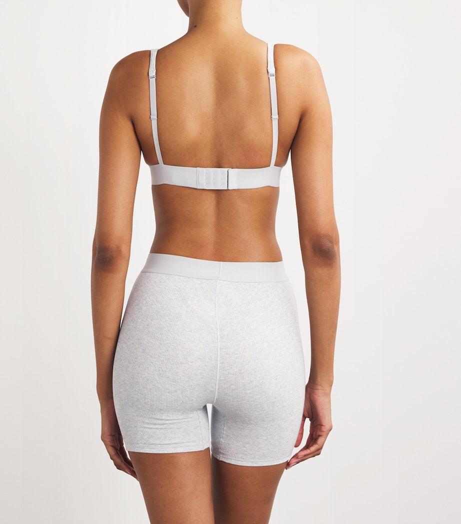 Skims Grey Stretch-Cotton Ribbed Plunge Bralette