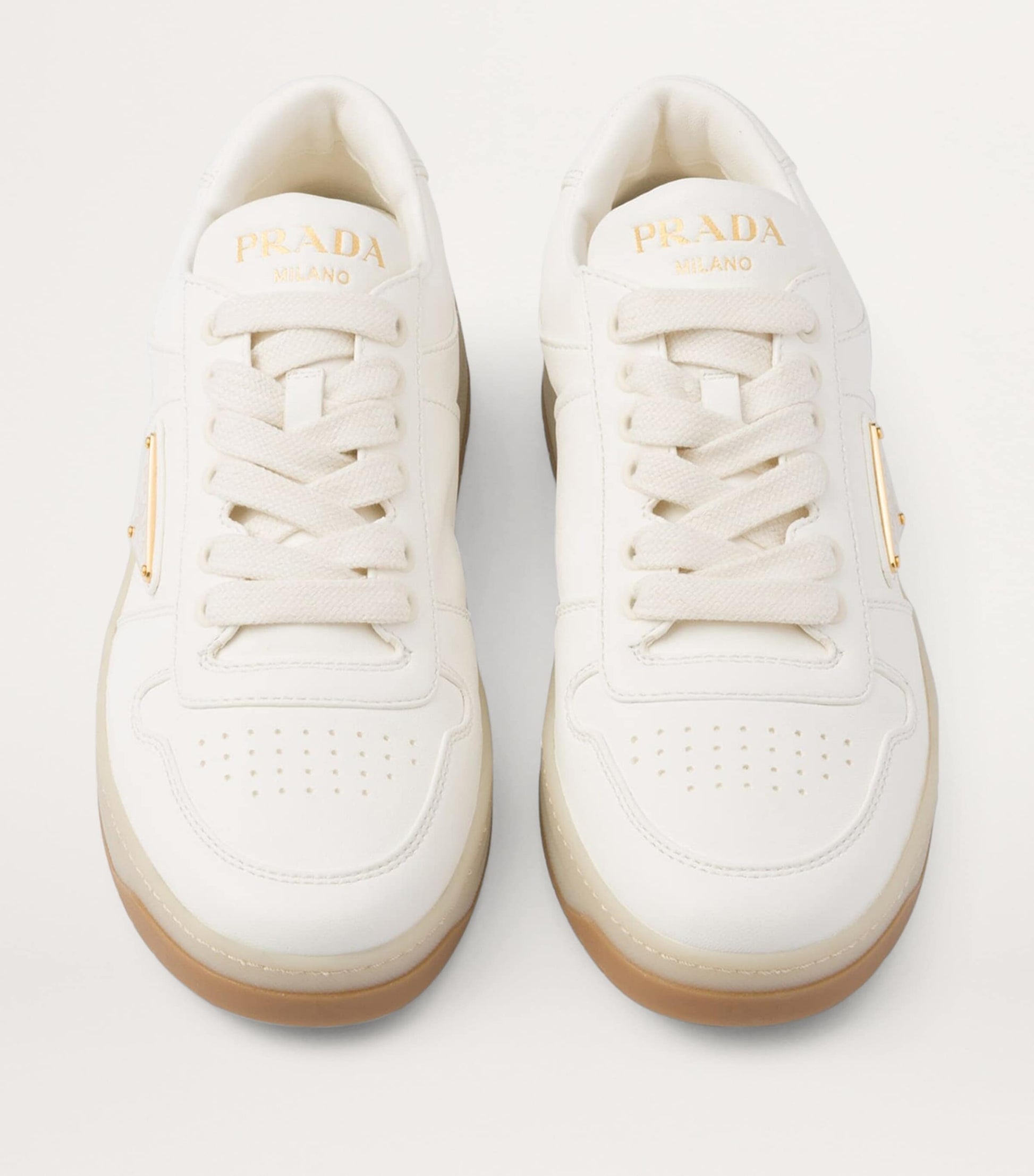 Prada Neutral Leather Downtown Sneakers
