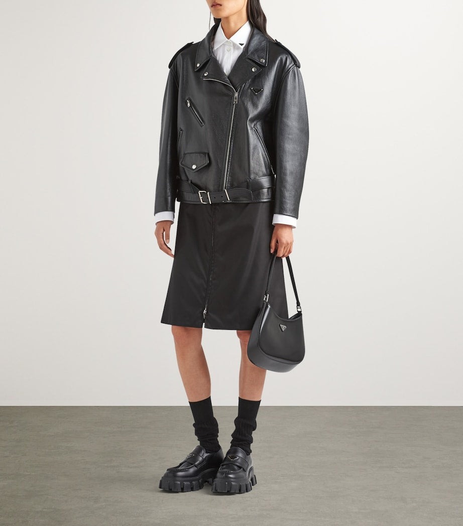 Prada Black Nappa Leather Biker Jacket