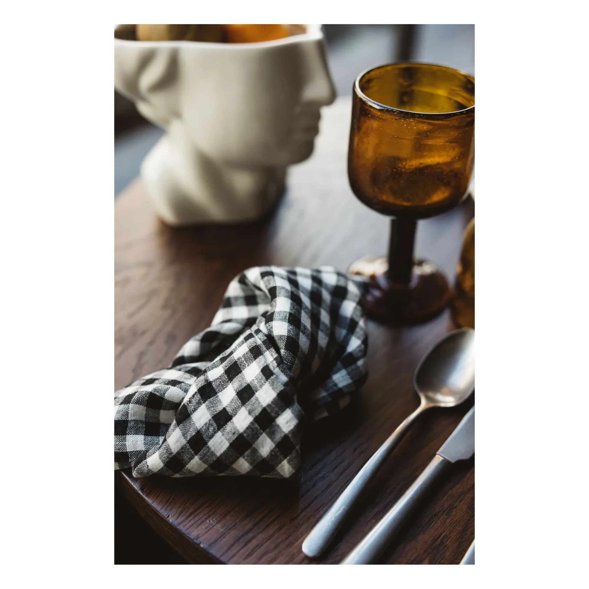 Gabrielle Paris - Gingham Washed Linen Napkin | Black