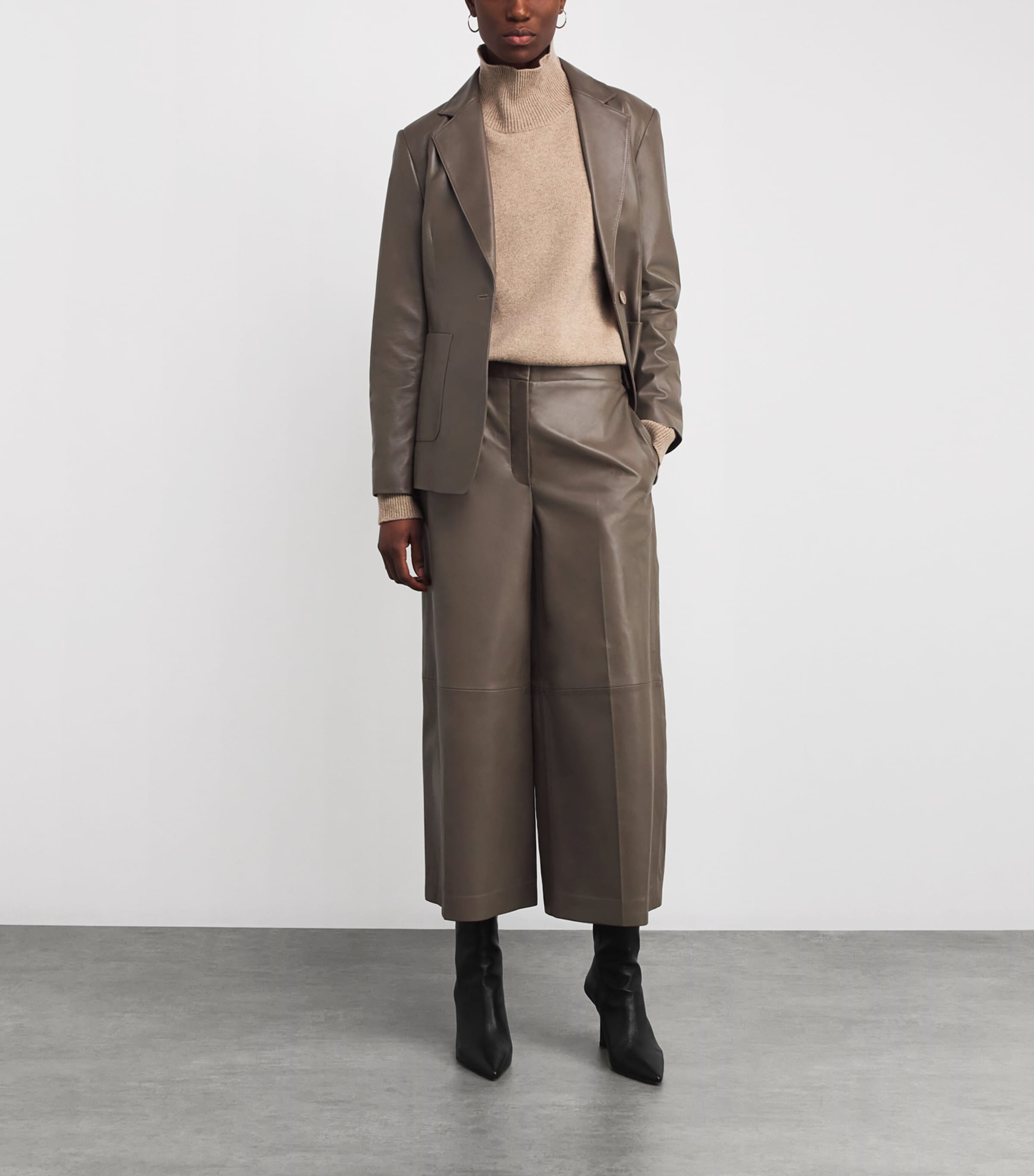 Nappa Leather Thurlow Wide-Leg Trousers MUSHROOM