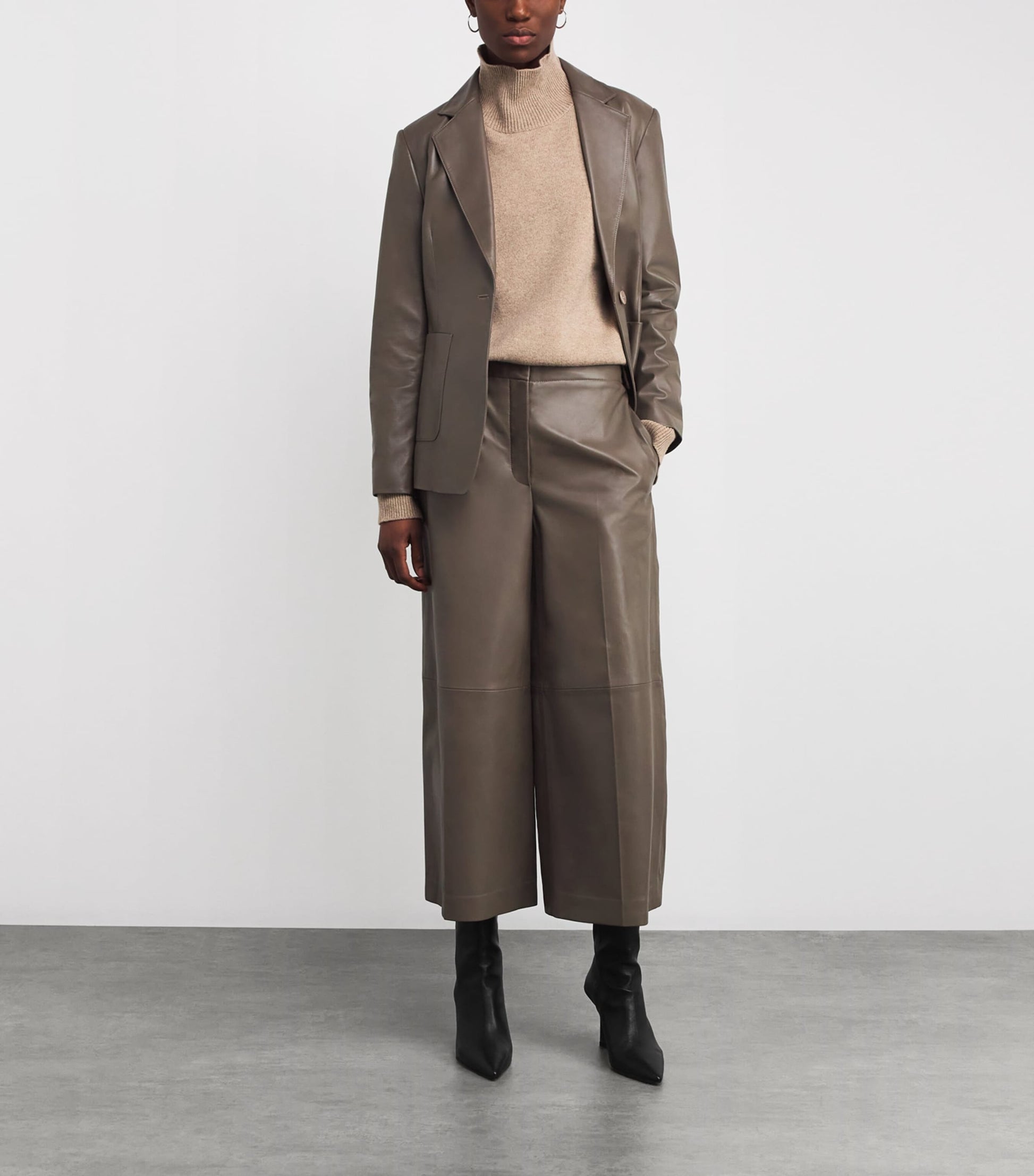 Nappa Leather Thurlow Wide-Leg Trousers MUSHROOM