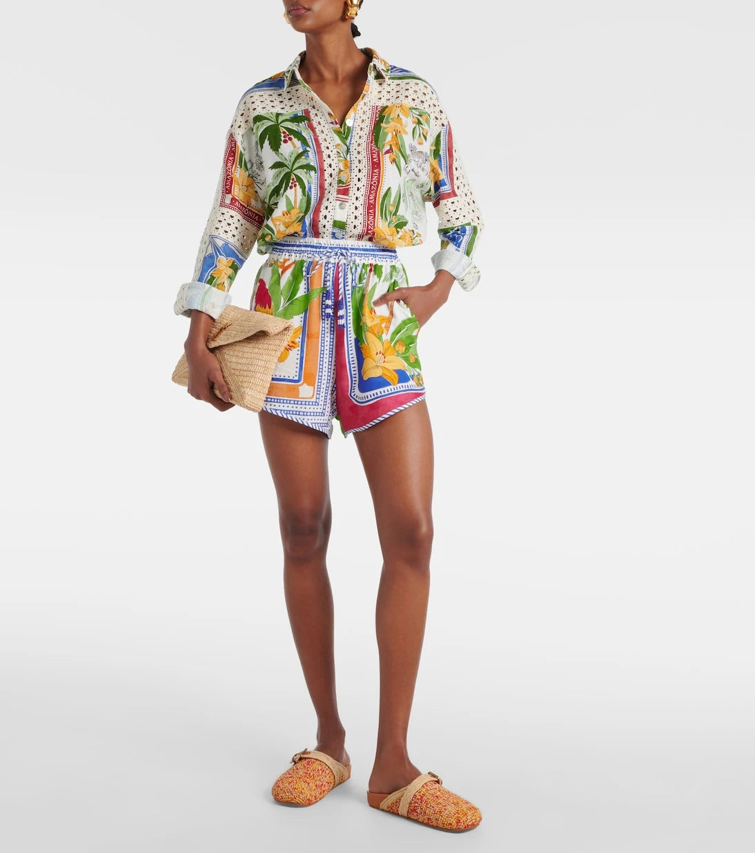 Farm Rio - Tropical Destination linen-blend crochet shorts