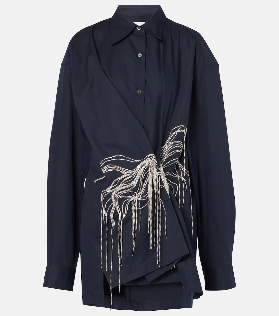 Dries Van Noten - Embellished draped cotton gabardine shirt