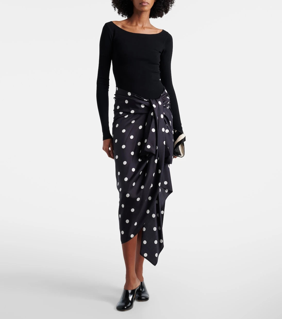 Sportmax - Polka-dot silk satin wrap skirt