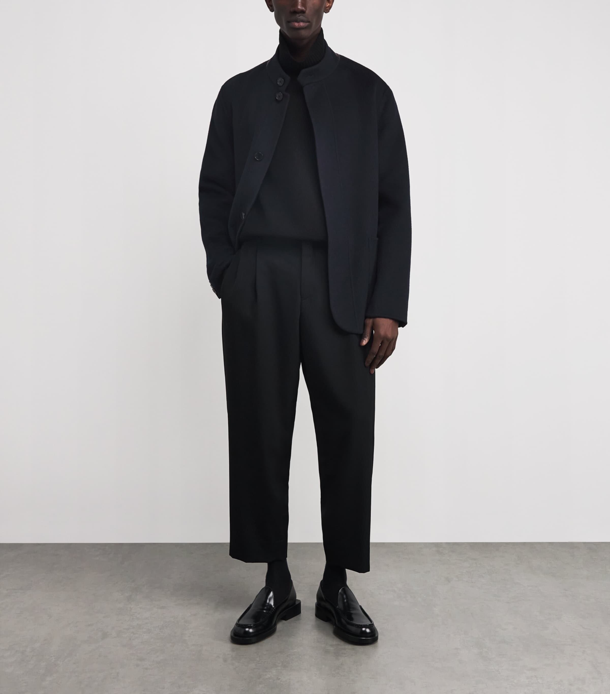 Navy Wool-Cashmere Stand-Collar Jacket