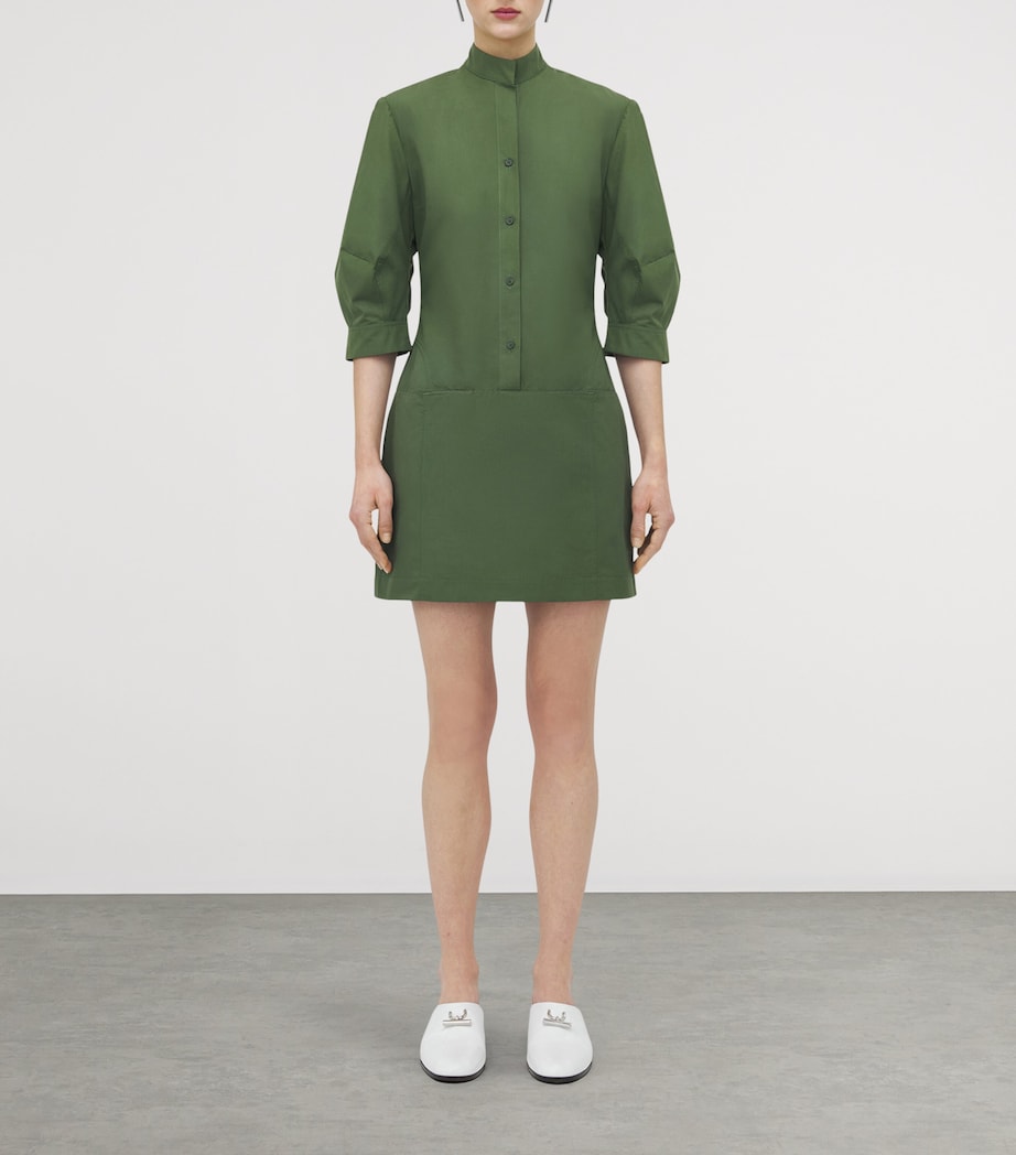 Green Cotton Poplin Mini Shirt Dress