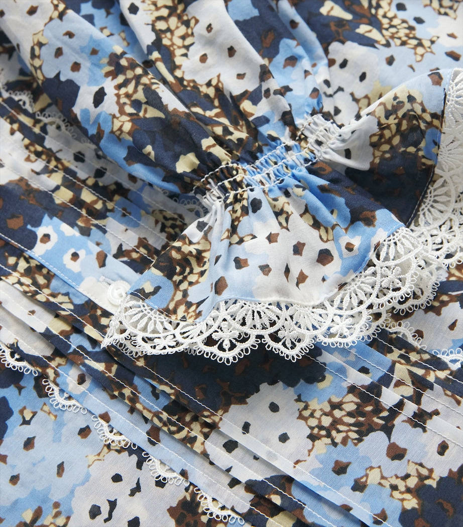 Blue Cotton-Silk Meadow Print Blouse