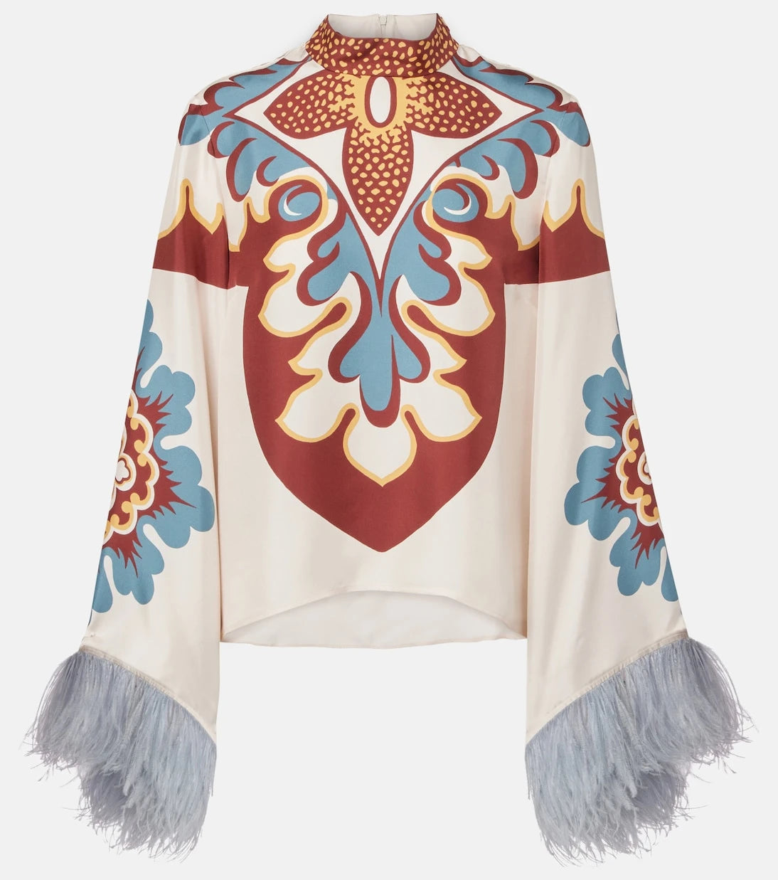 La DoubleJ - Make An Exit feather-trimmed silk top