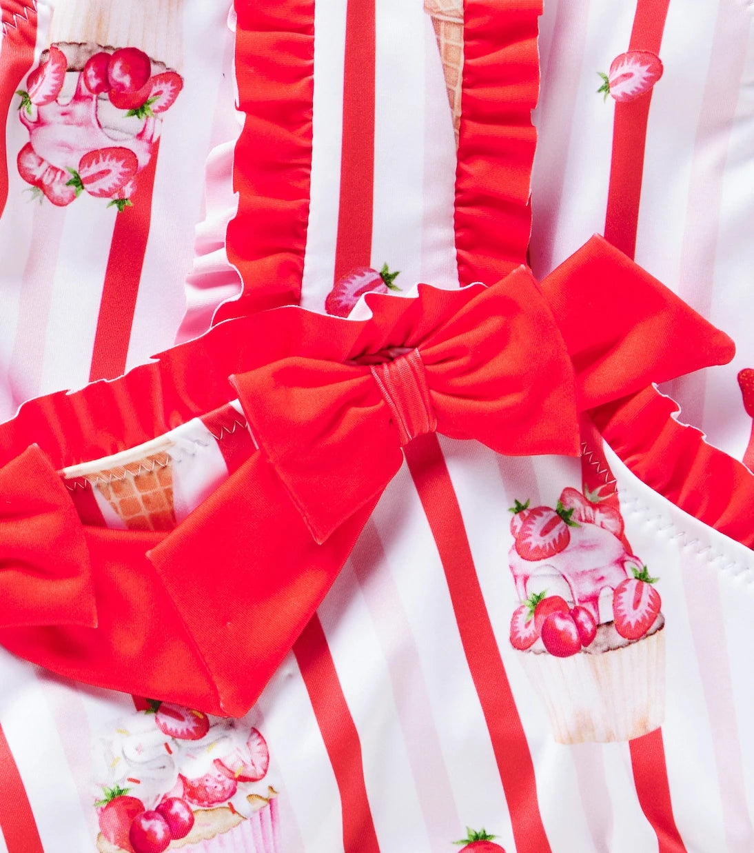 Patachou - Bow-detail striped printed swimsuit