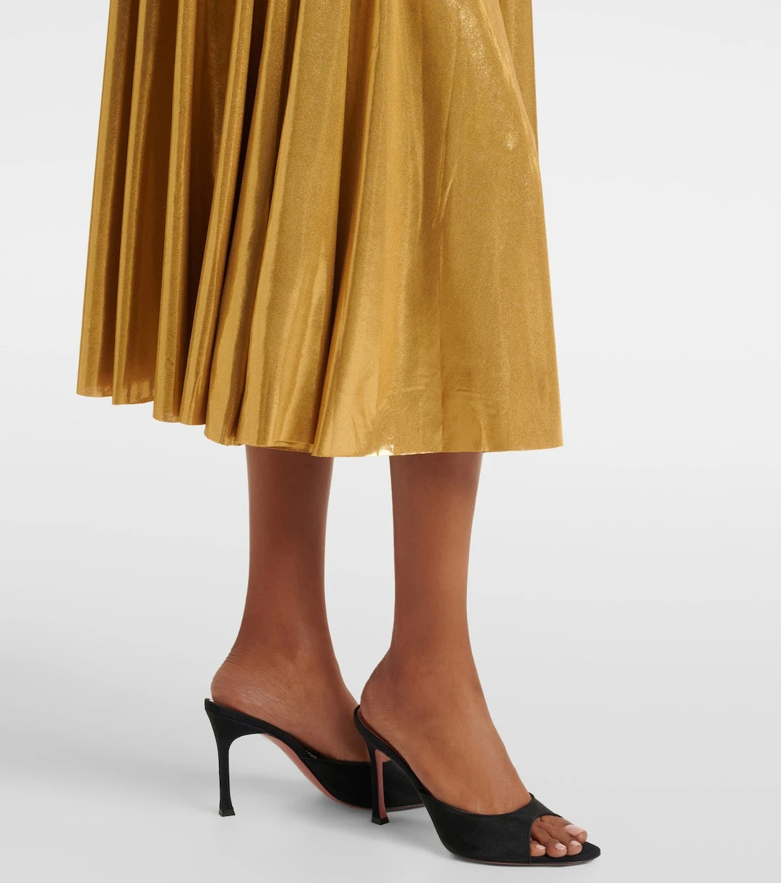 Norma Kamali - Pleated metallic midi skirt